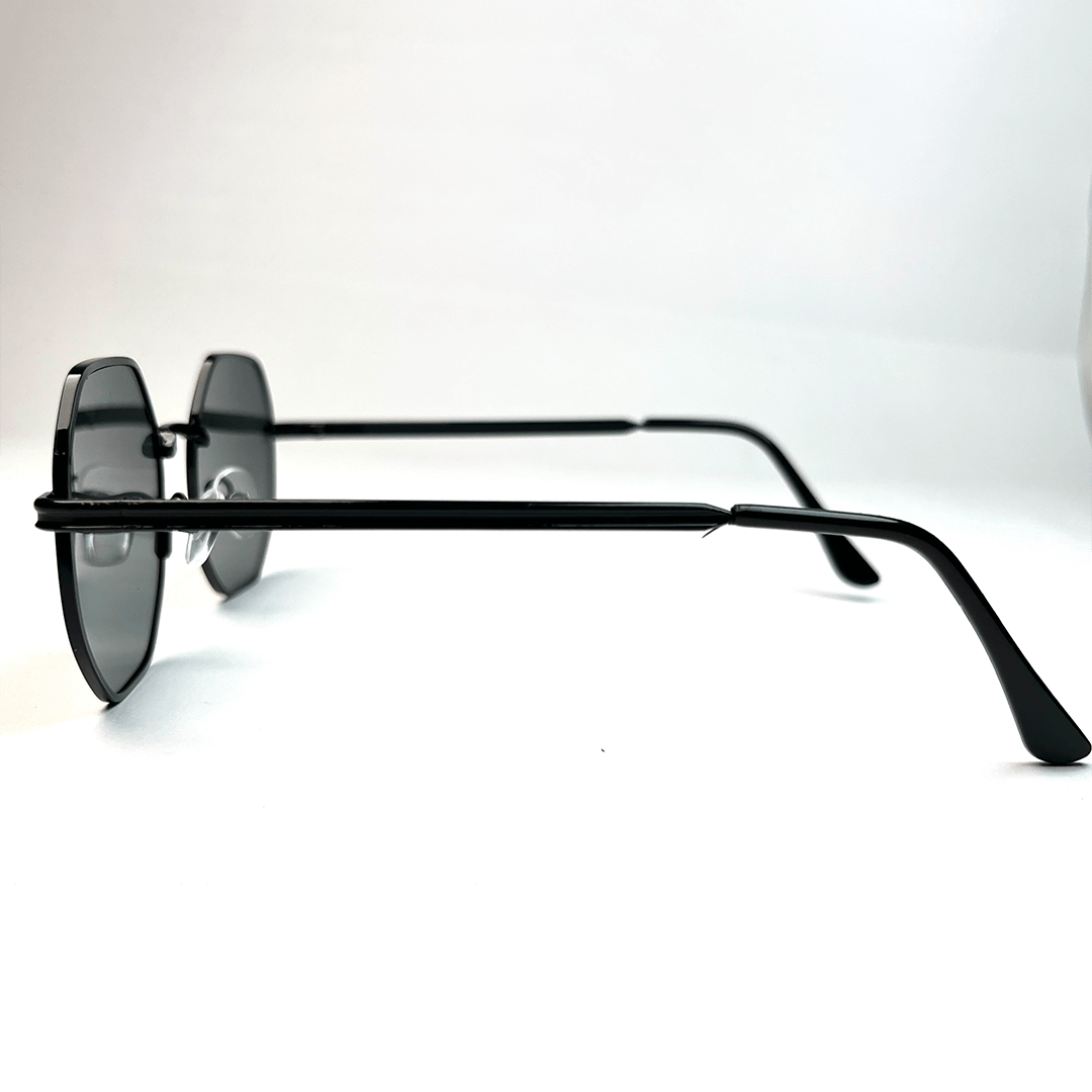 Octagonal Metal Frame Sunglasses - Black