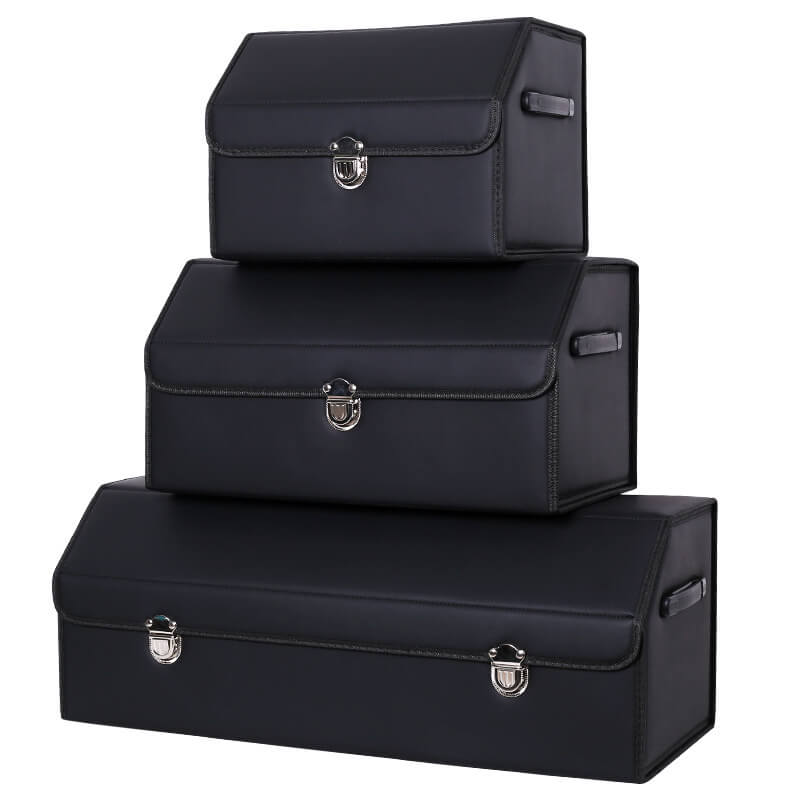 Car Leather Trunk Organizer Box - Black