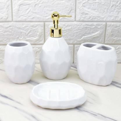 Hexagon Ceramic Bathroom Set - White
