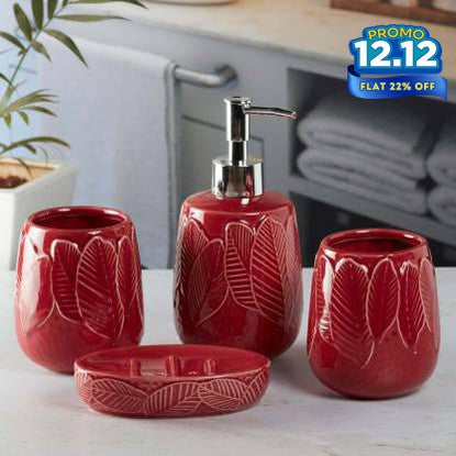 Leaf Ceramic Bathroom Set - Cherry Red-DIVERSITY