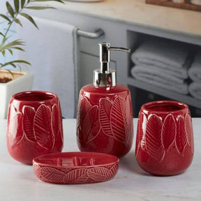 Leaf Ceramic Bathroom Set - Cherry Red
