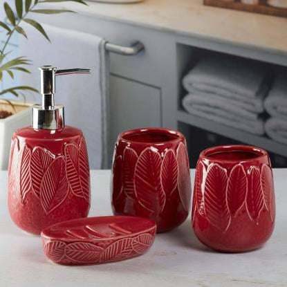 Leaf Ceramic Bathroom Set - Cherry Red-DIVERSITY