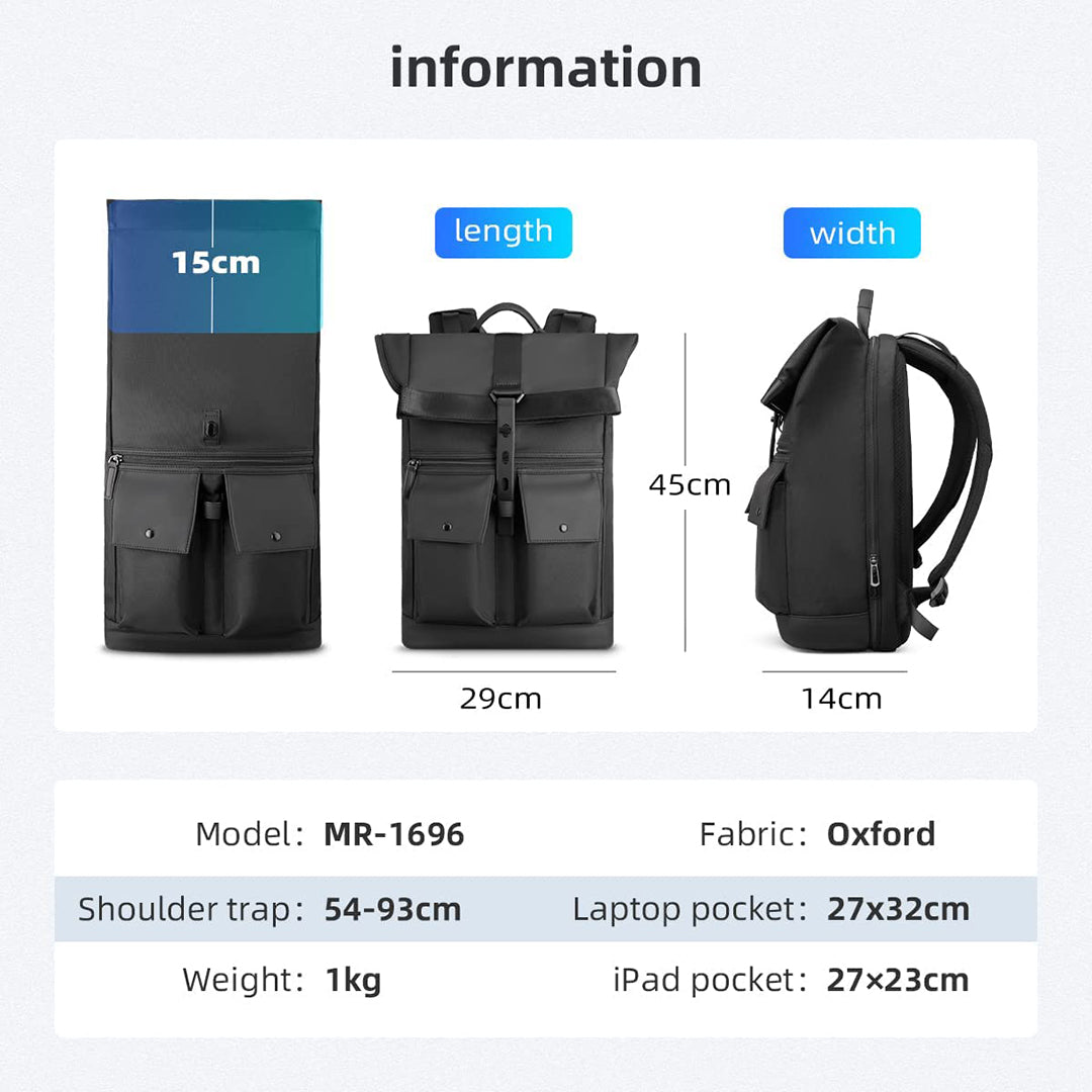 MARK RYDEN - Zoll Rolltop Backpack - Black