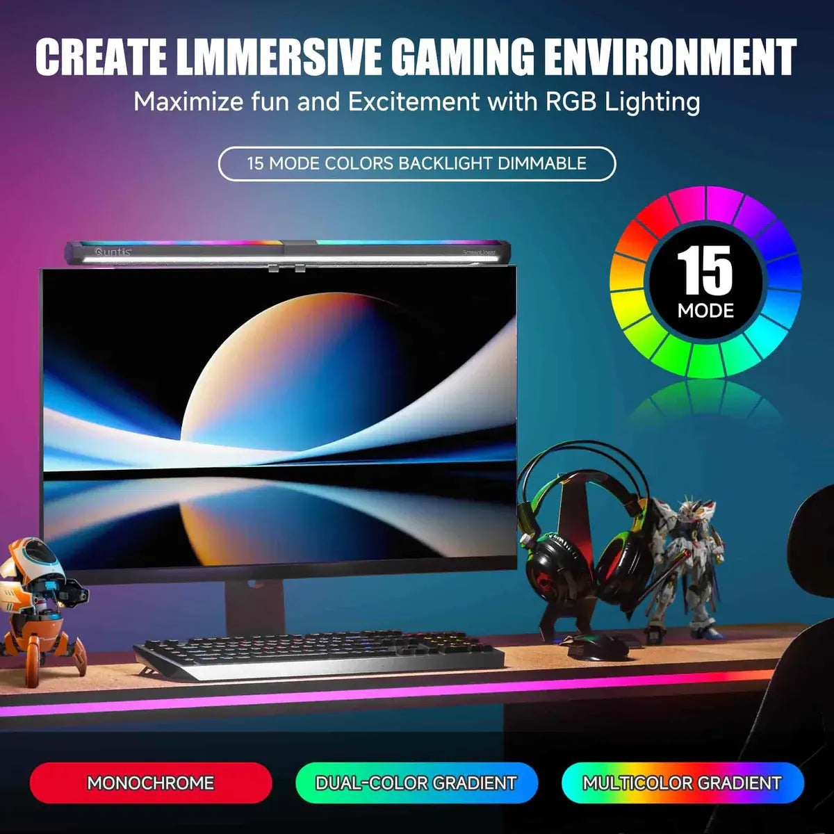 Quntis LED ScreenLinear RGB Dual Light Gaming Monitor Light Bar (19.7")