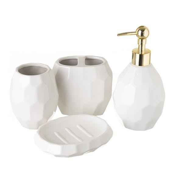 Hexagon Ceramic Bathroom Set - White
