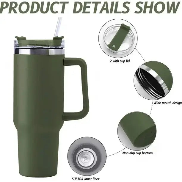 HydraMate 40oz Vacuum Tumbler with Straw - Olive Green