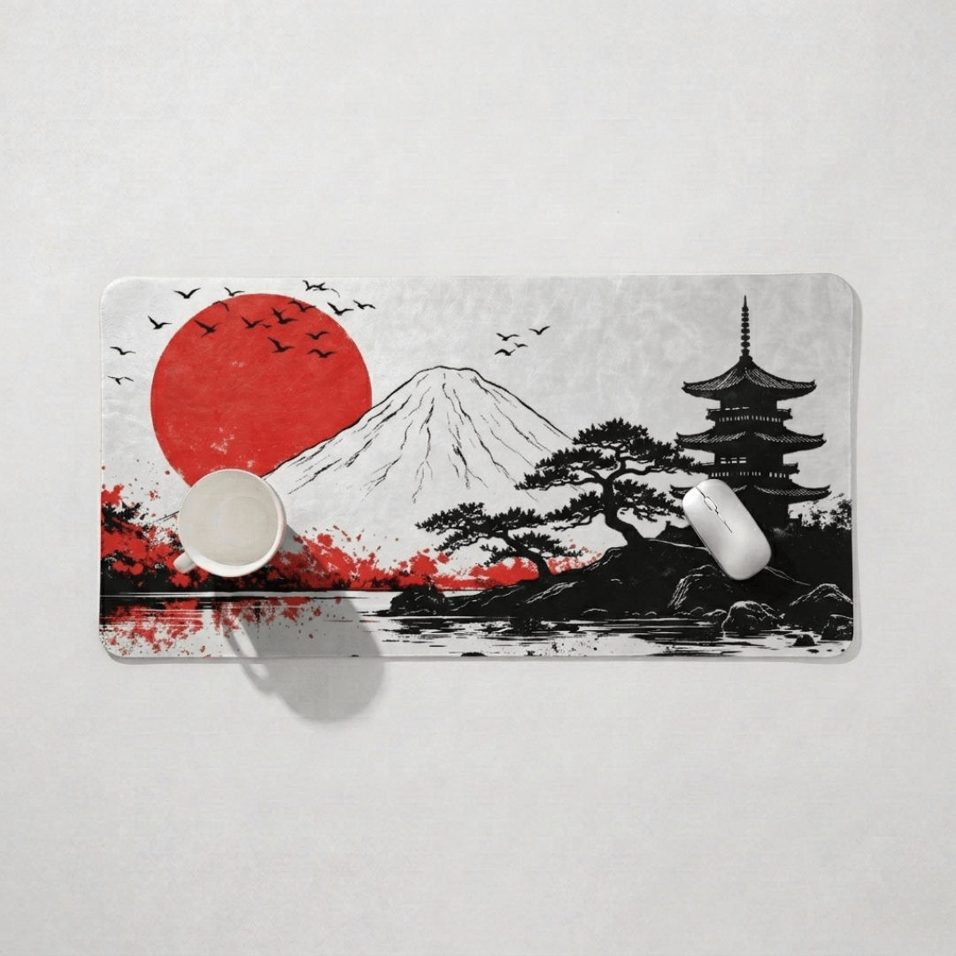 Printed Leather Desk Mat - Japanese Landscape