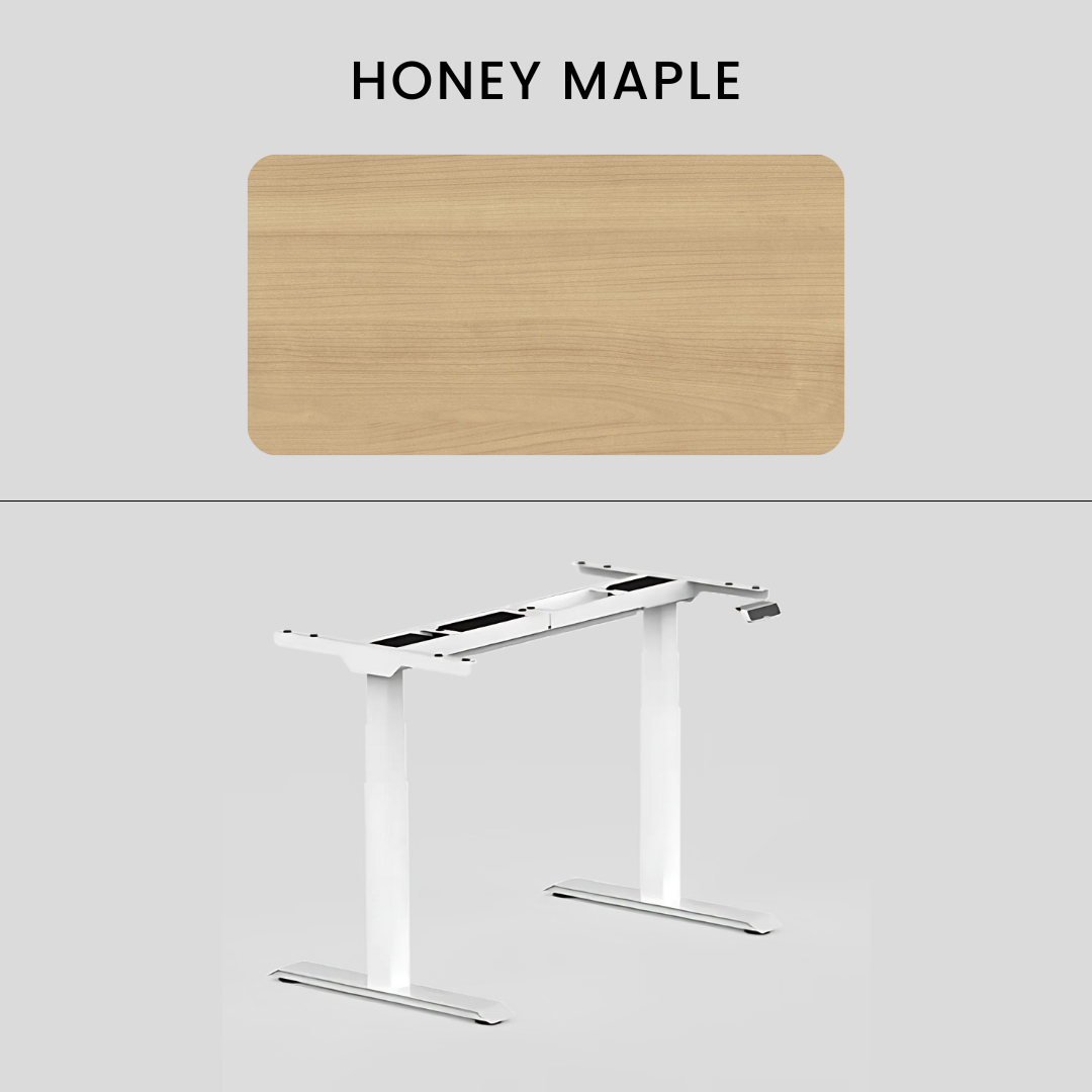 FlexiSpot E7 - Dual Motor Premium Standing Desk With White Frame - Honey Maple