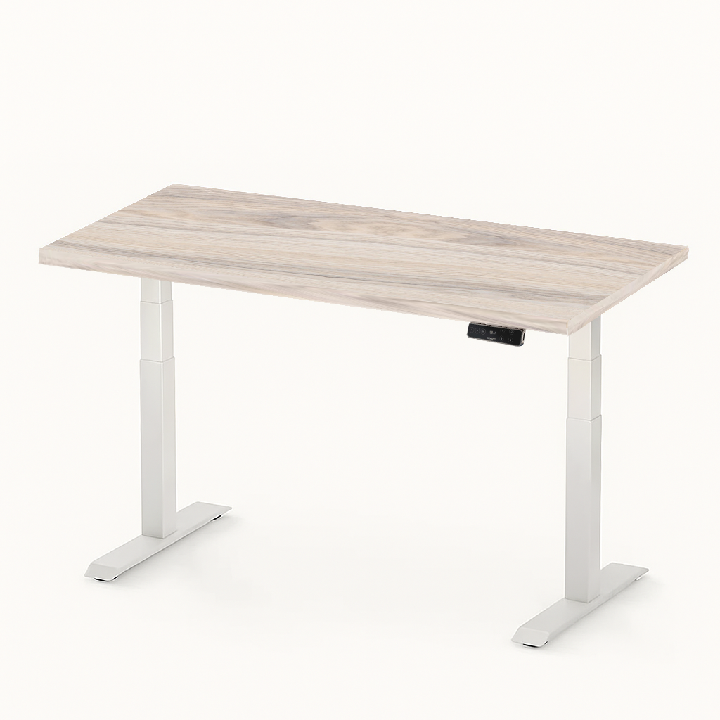 FlexiSpot E7 - Dual Motor Premium Standing Desk With White Frame - Natural Ashwood