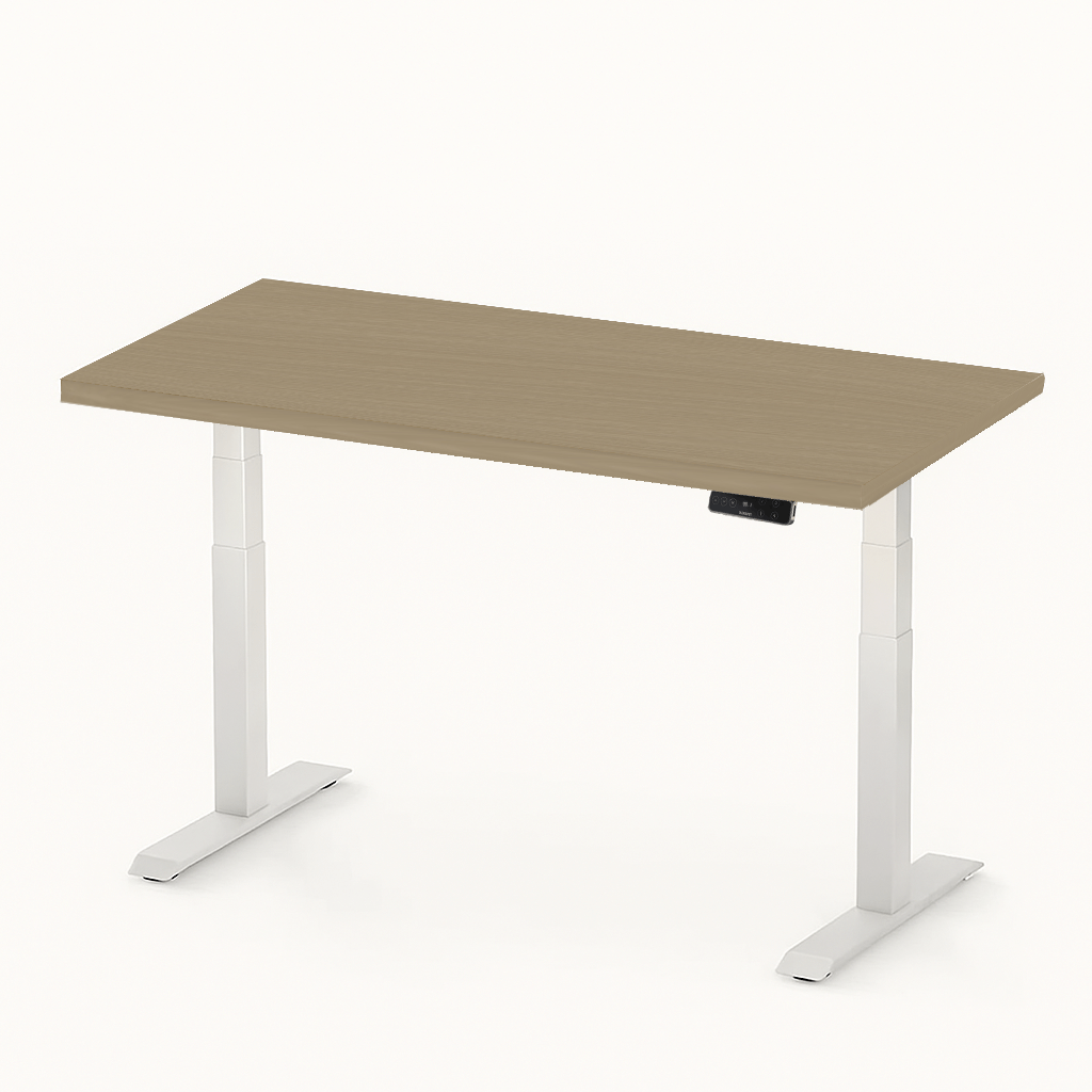 FlexiSpot E7 - Dual Motor Premium Standing Desk With White Frame - Natural Maple