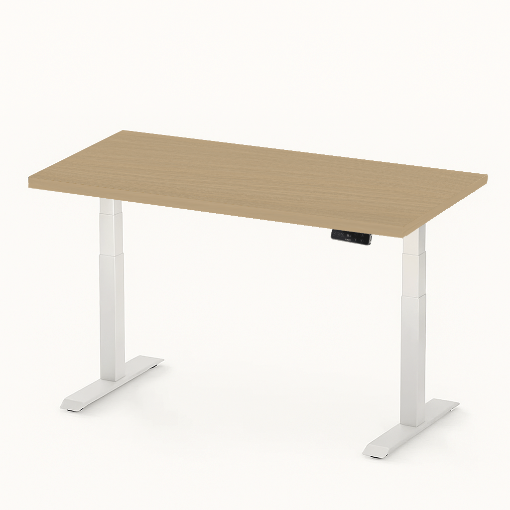 FlexiSpot E7 - Dual Motor Premium Standing Desk With White Frame - SandWood
