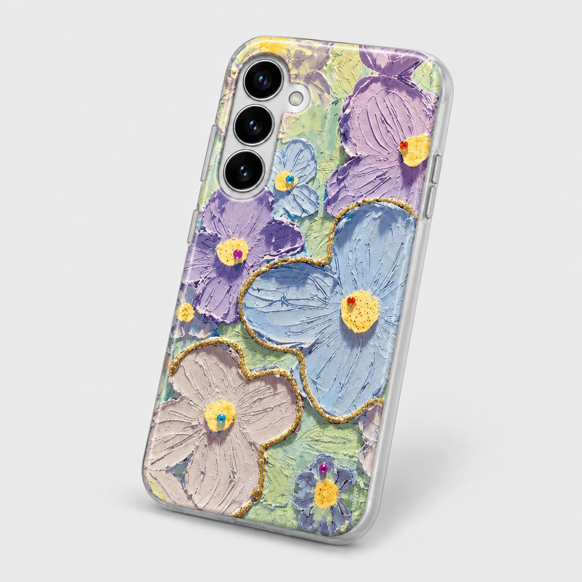 Floral Design Silicone Phone Case - Blue Purple