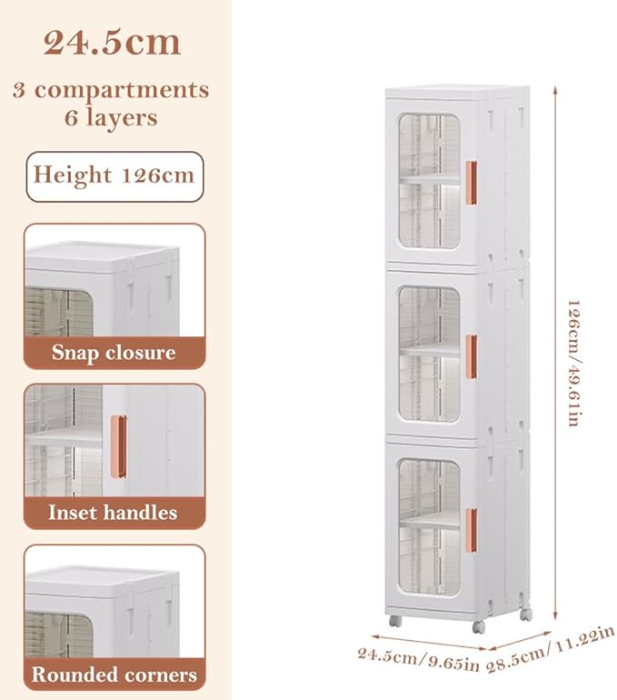 Acrylic 3-Tier Stackable Narrow Storage Cabinet