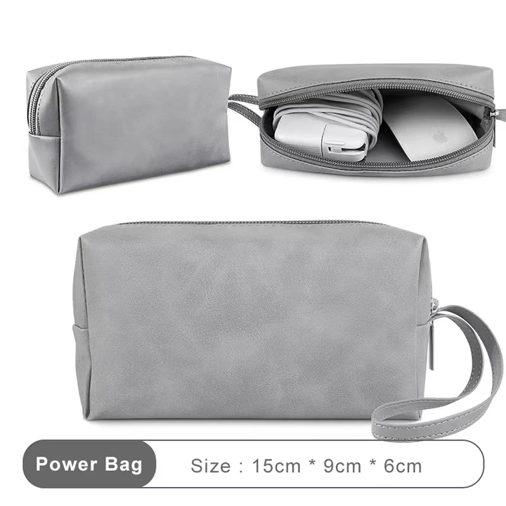 PU Leather Laptop Sleeve With Power Pouch - Space Grey