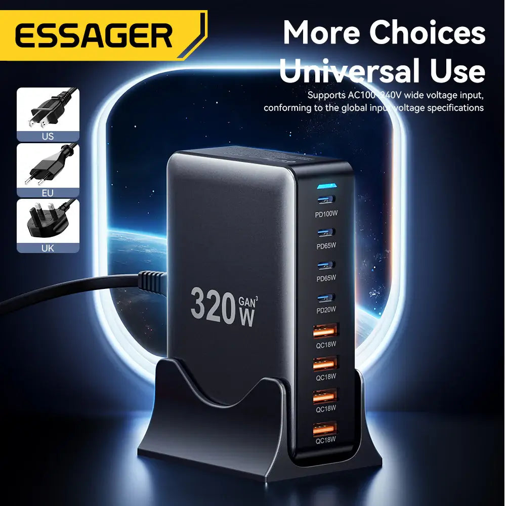 Essager 320W 8-Port GaN Desktop Charging Station (4C & 4A)