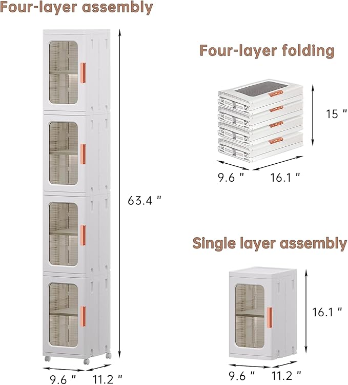 Acrylic  4-Tier Stackable Narrow Storage Cabinet