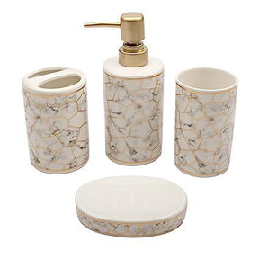 Marble Ceramic Bathroom Set - White Gold