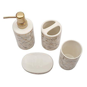 Marble Ceramic Bathroom Set - White Gold