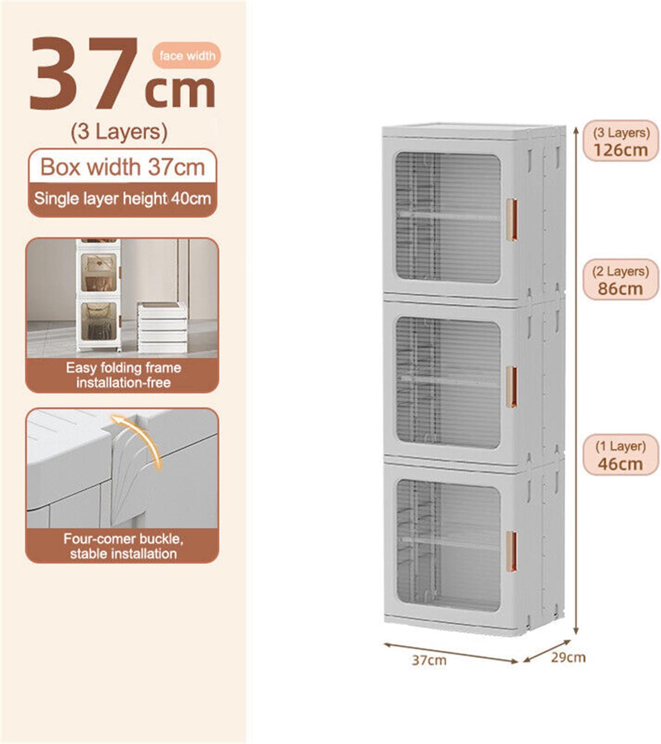 Acrylic 3-Tier Storage Cabinet With Wheels