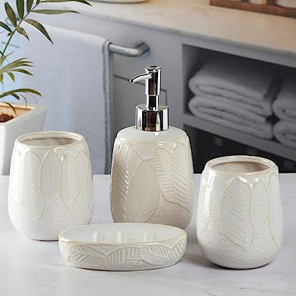 Leaf Ceramic Bathroom Set - White