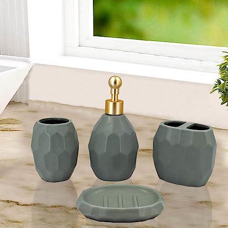 Hexagon Ceramic Bathroom Set  - Olive Green