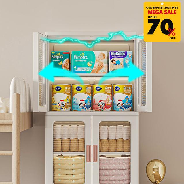 Acrylic 3 Layer Double Door Stackable Storage Cabinet With Wheels