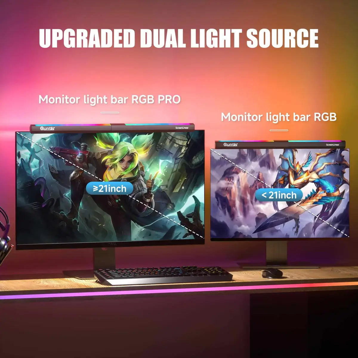 Quntis LED ScreenLinear RGB Dual Light Gaming Monitor Light Bar (19.7")