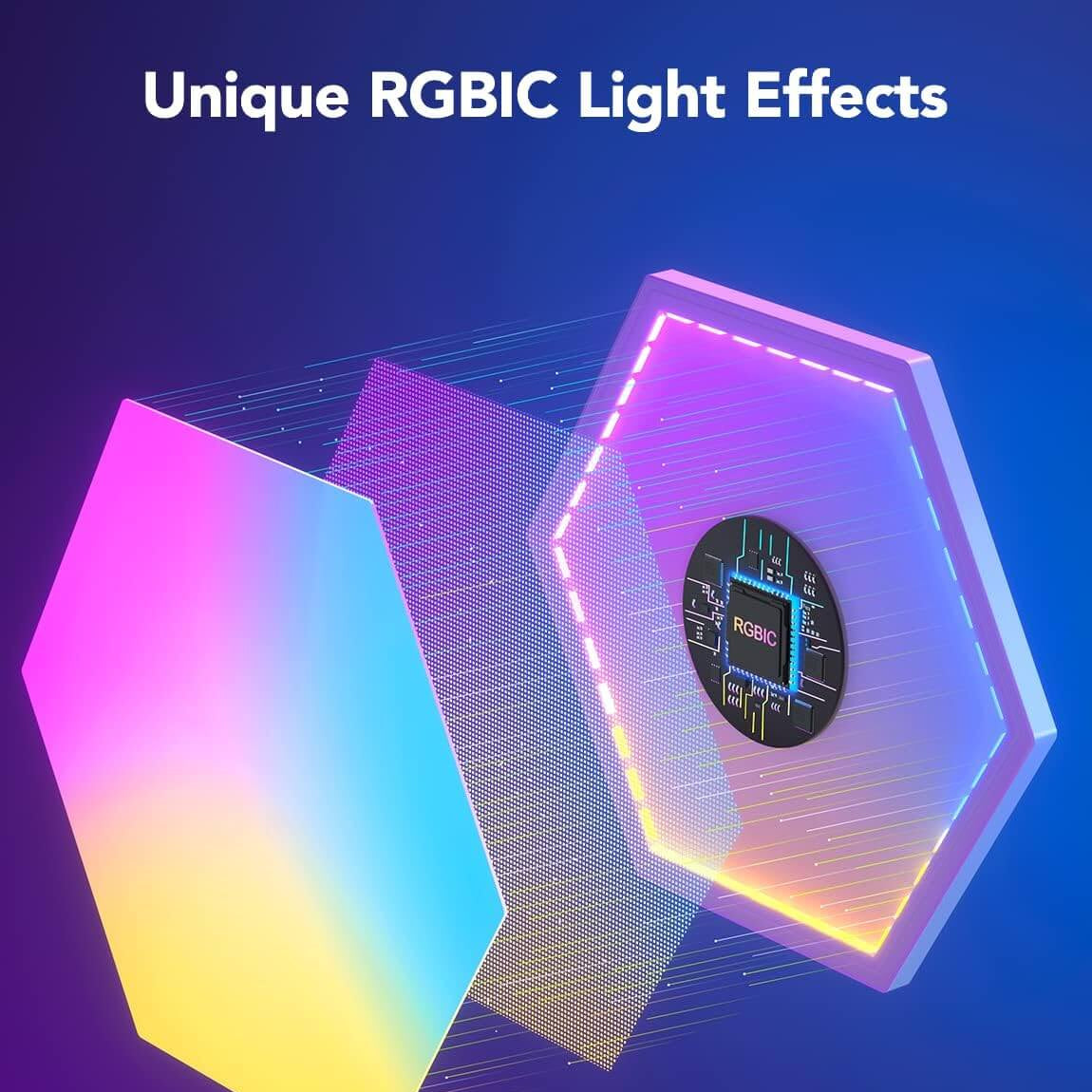 Govee RGBIC light effect with unique design on a blue background