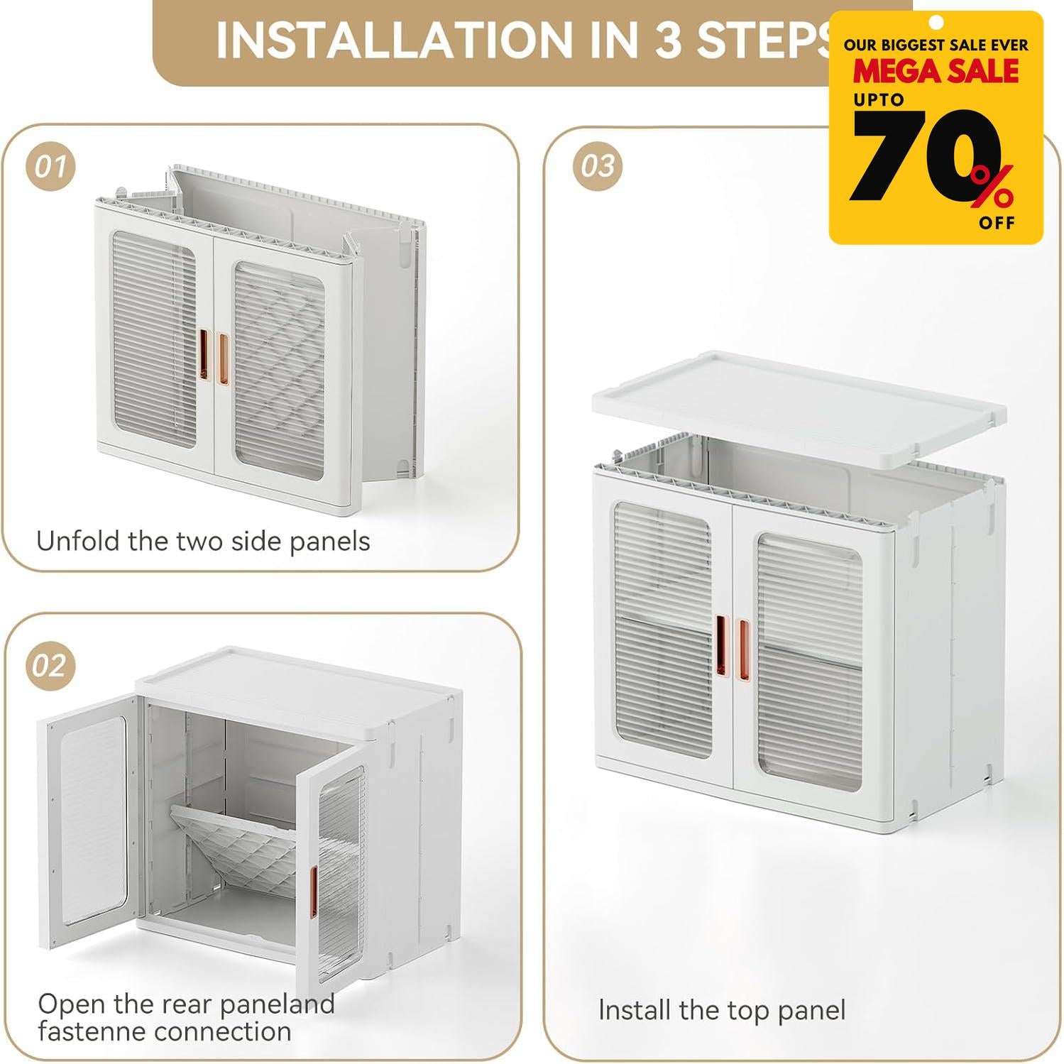 Acrylic 3 Layer Double Door Stackable Storage Cabinet With Wheels