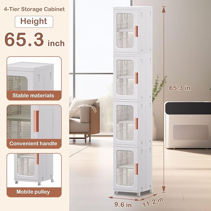 Acrylic  4-Tier Stackable Narrow Storage Cabinet