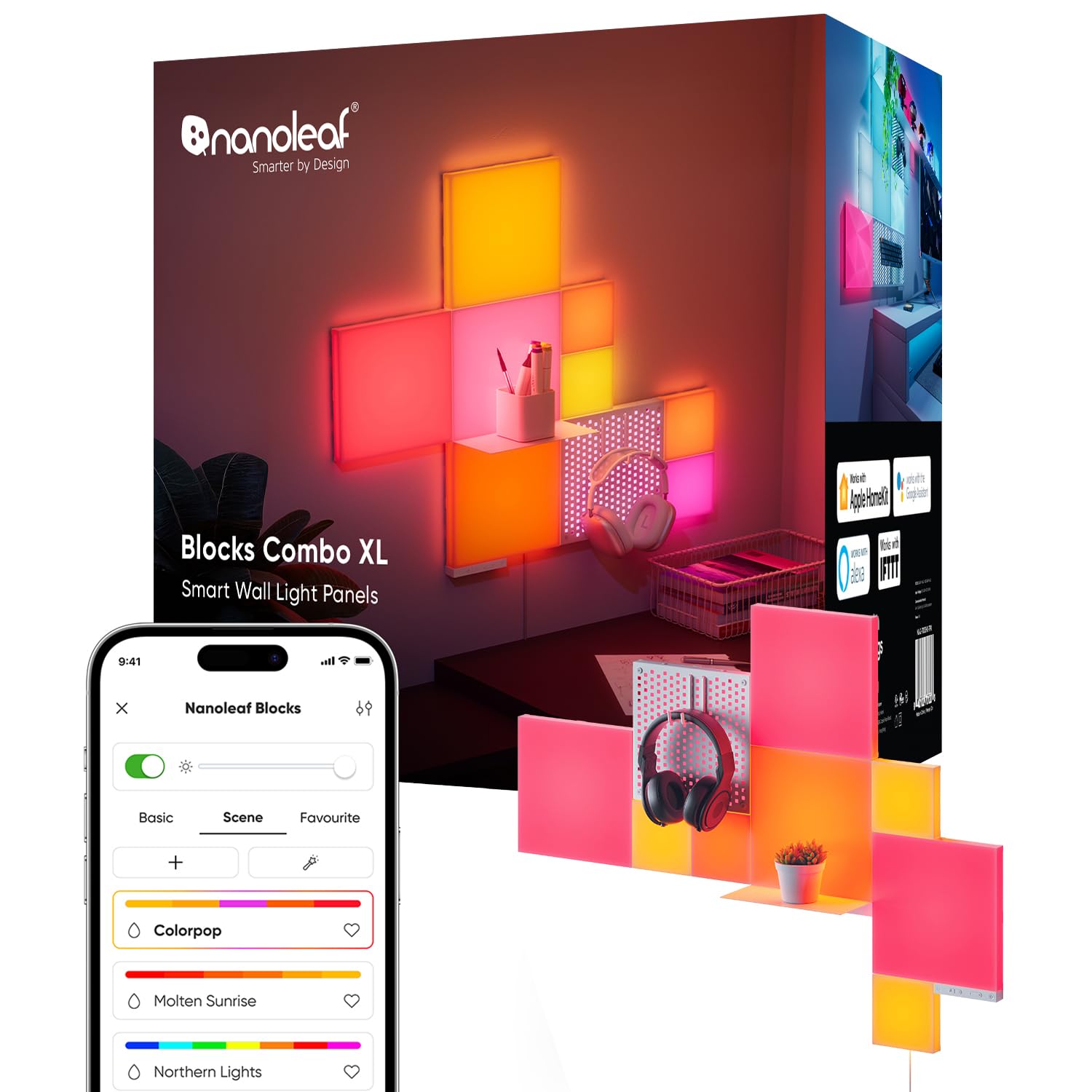 Nanoleaf Blocks Combo XL Smart Light Panels with Shelf & Pegboard