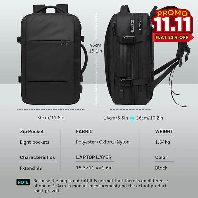 BANGE Digital Nomad Travel Backpack - Black-DIVERSITY