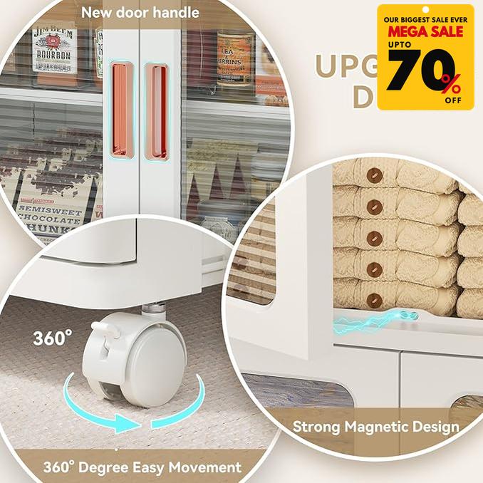 Acrylic 3 Layer Double Door Stackable Storage Cabinet With Wheels