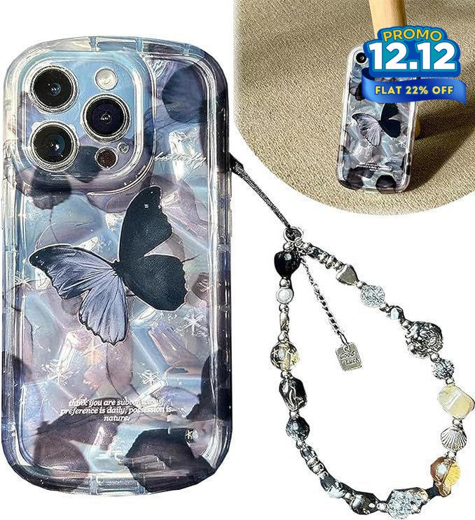 Midnight Black Butterfly iPhone Case With Lanyard-DIVERSITY