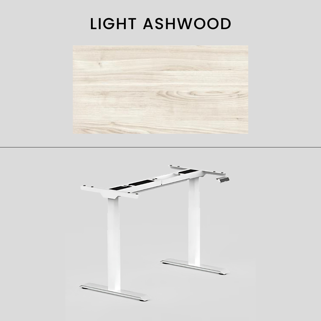 FlexiSpot E7 - Dual Motor Premium Standing Desk With White Frame - Light AshWood