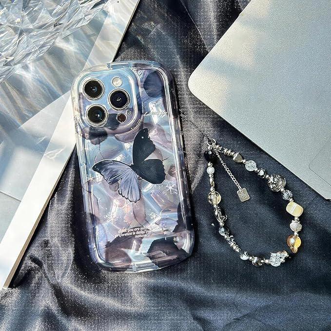 Midnight Black Butterfly iPhone Case With Lanyard