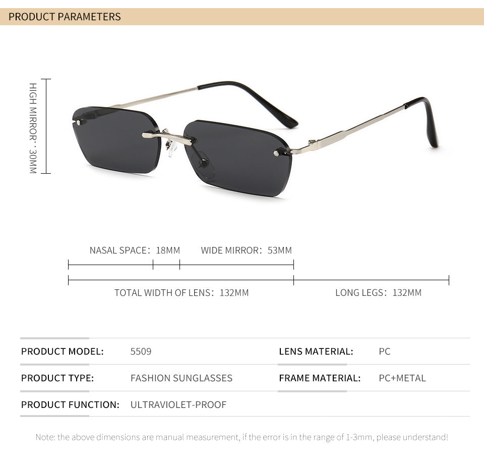 Rimless Rectangular Sunglasses - Gold Black