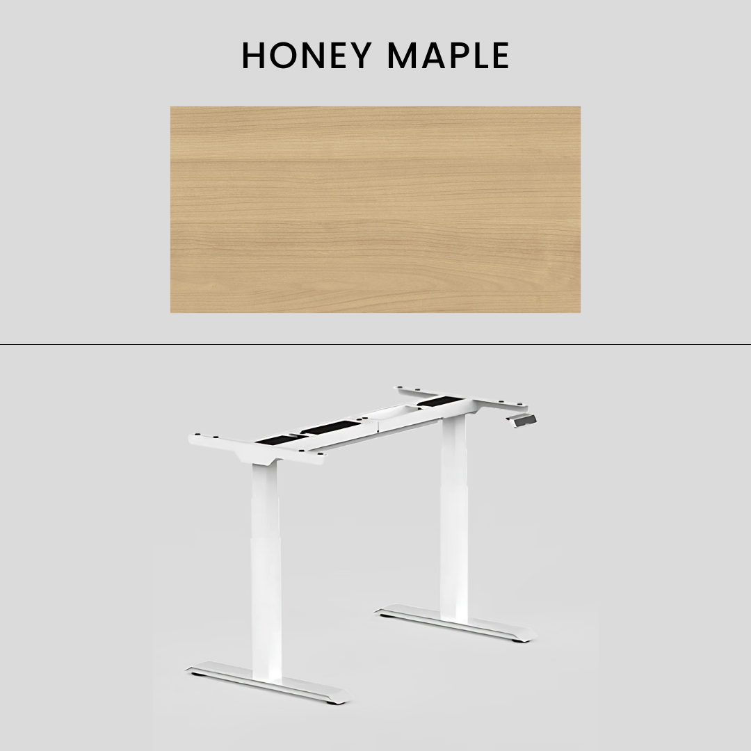 FlexiSpot E7 - Dual Motor Premium Standing Desk With White Frame - Honey Maple