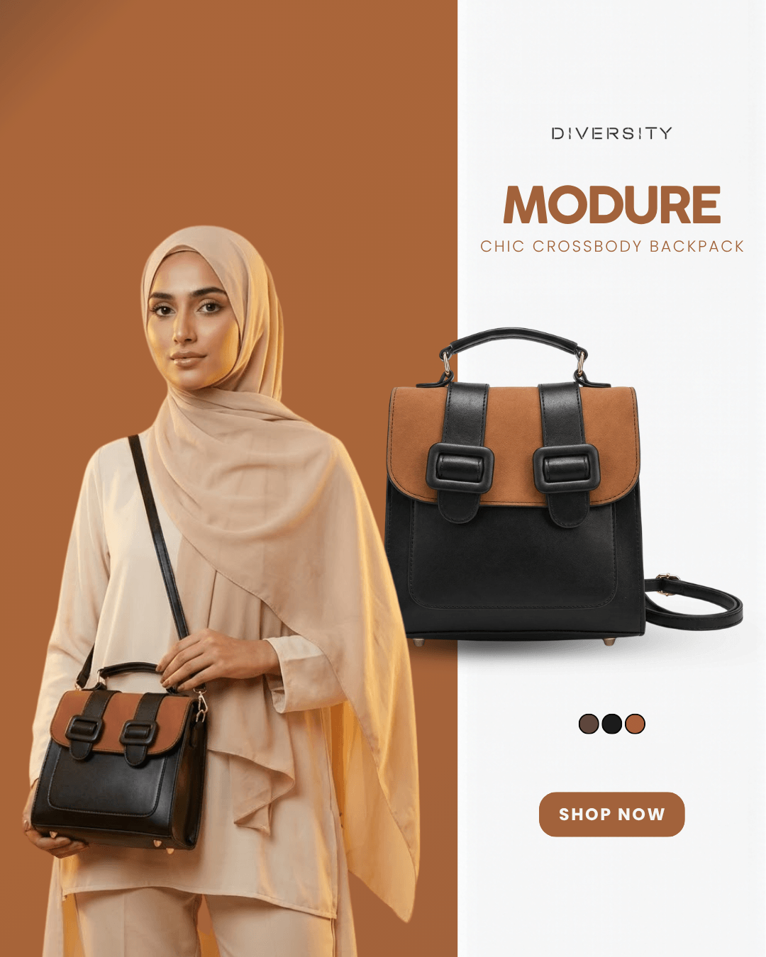 Modure Chic Crossbody Backpack - Black