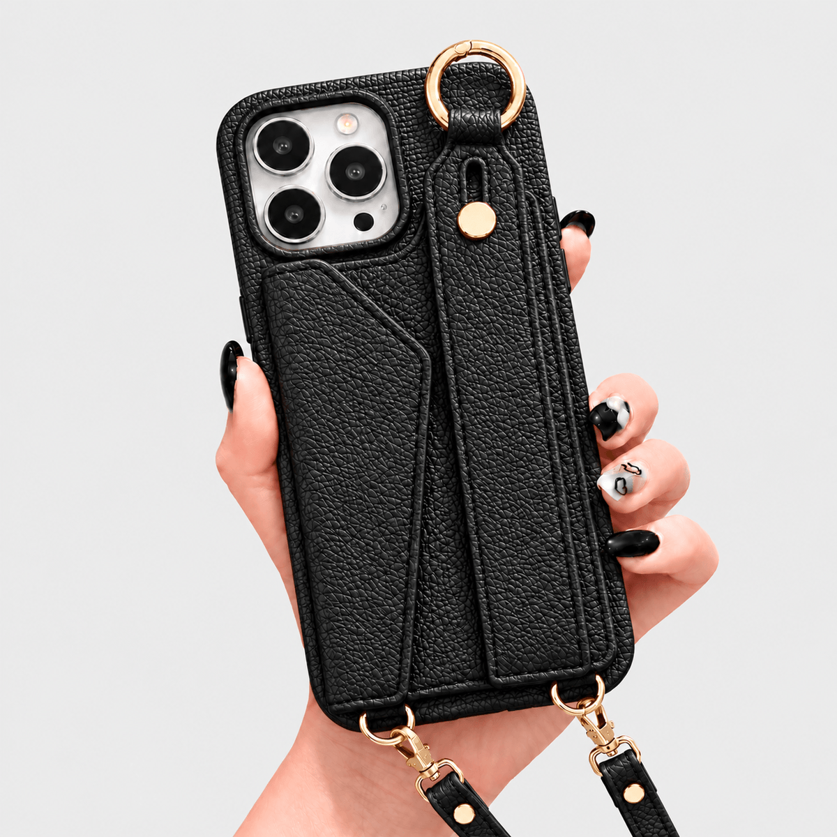 Faux Leather Crossbody Phone Case - Black
