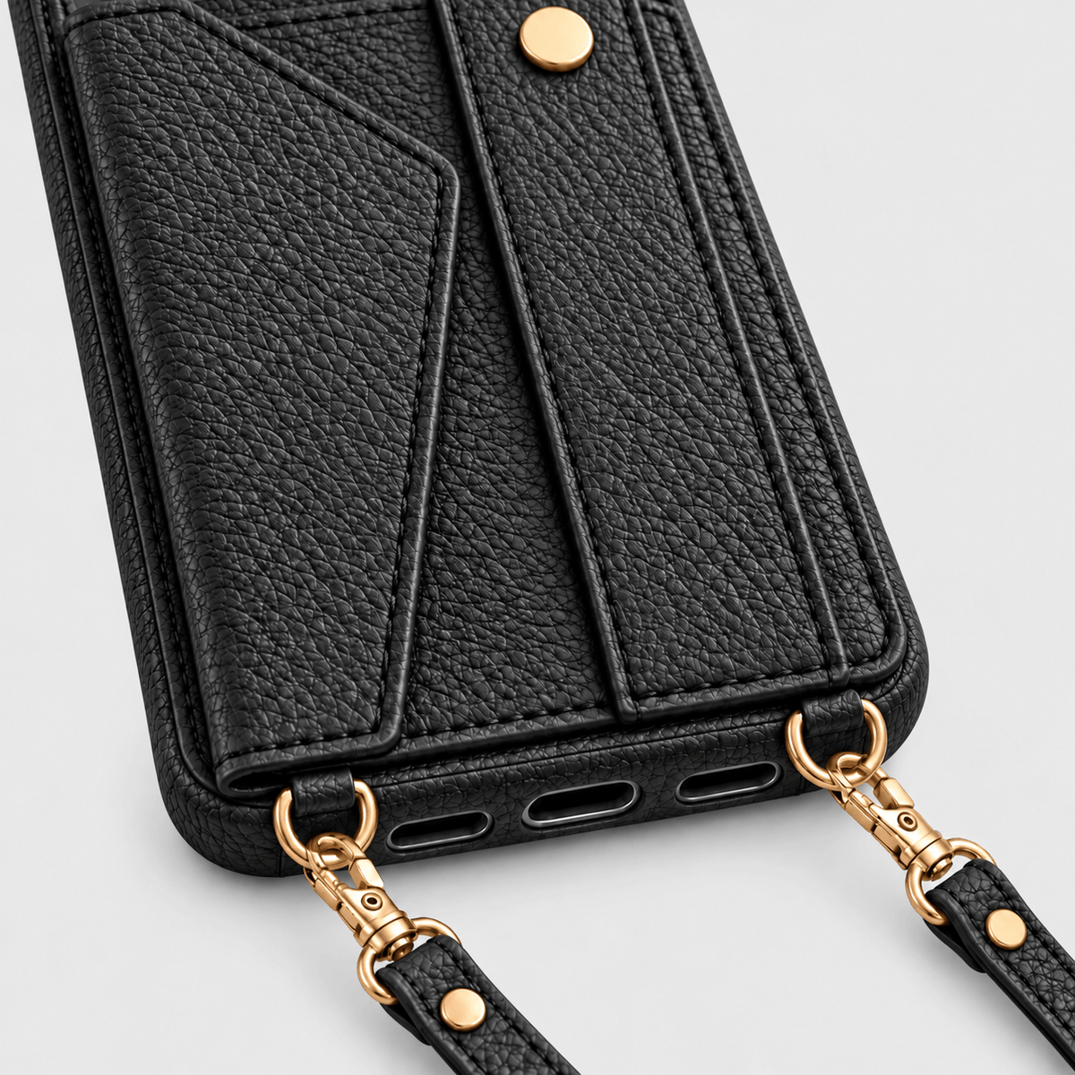Faux Leather Crossbody Phone Case - Black