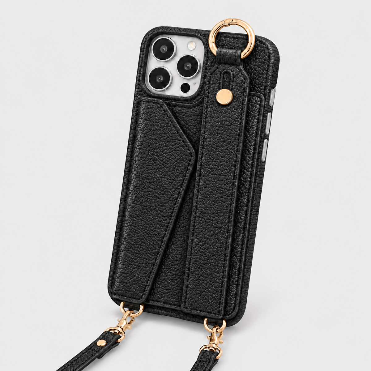 Faux Leather Crossbody Phone Case - Black
