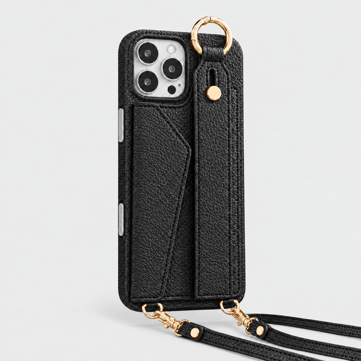 Faux Leather Crossbody Phone Case - Black