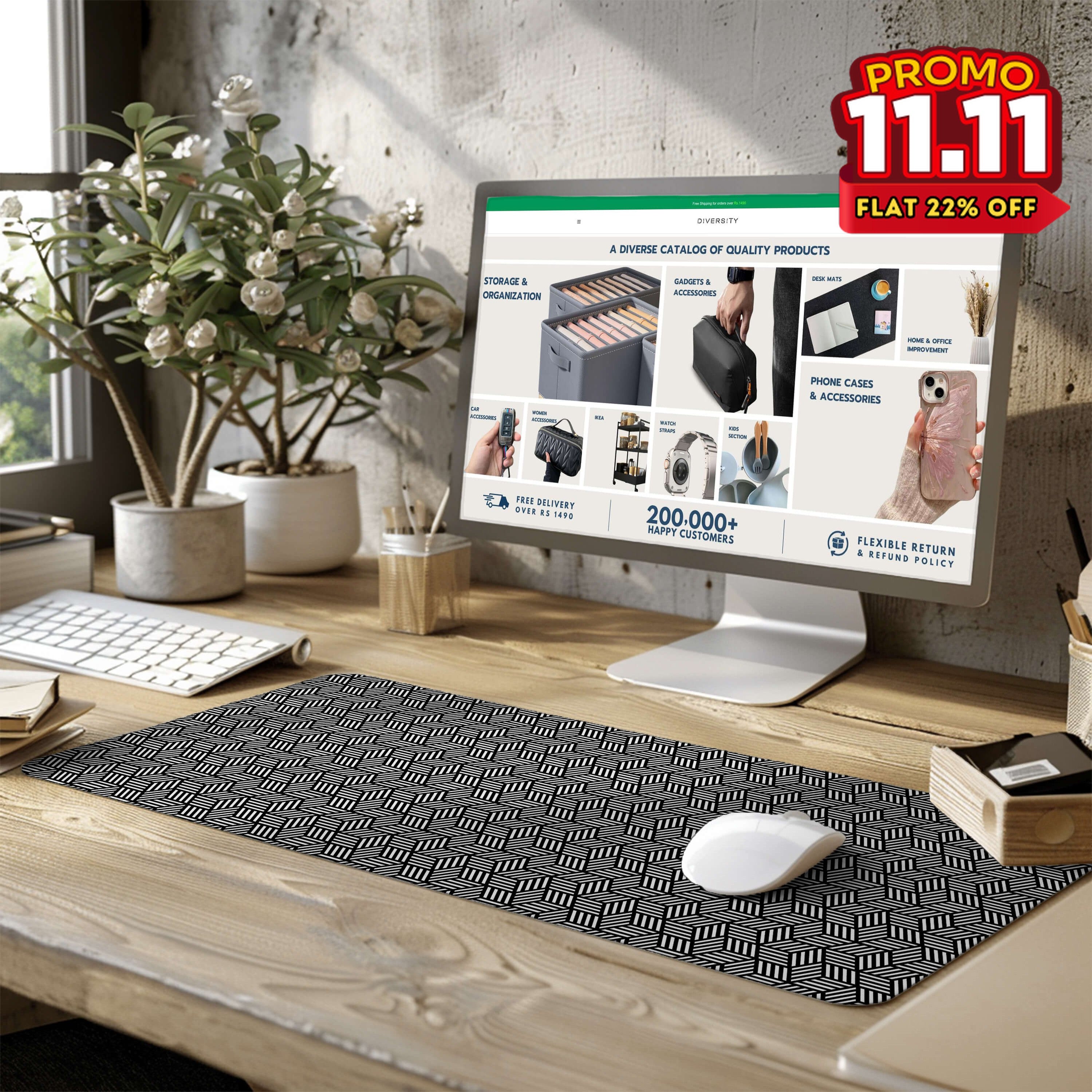 Printed Desk Mat - Hexagon Pattern-DIVERSITY