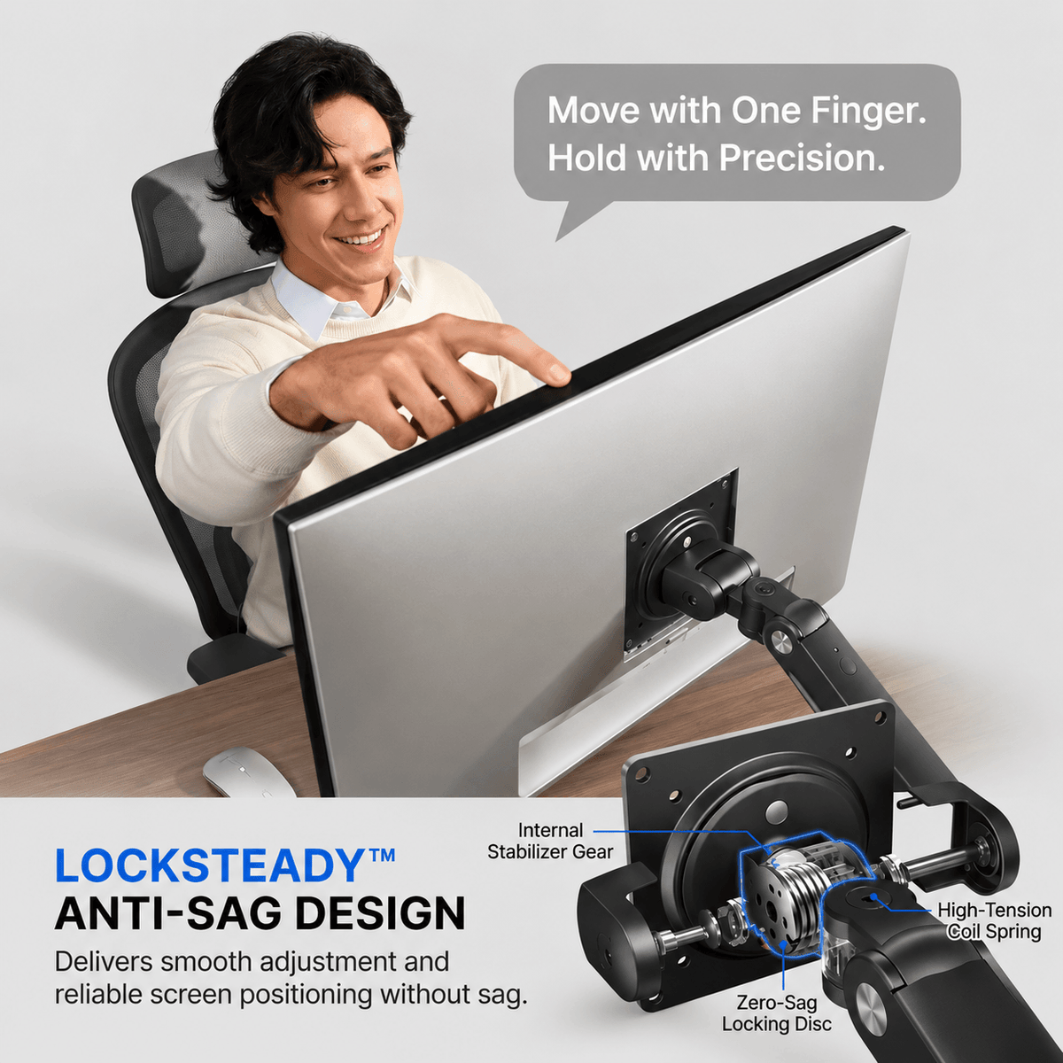 HUANUO FlowLift Single Monitor Arm for 13 to 32 Inch Screens
