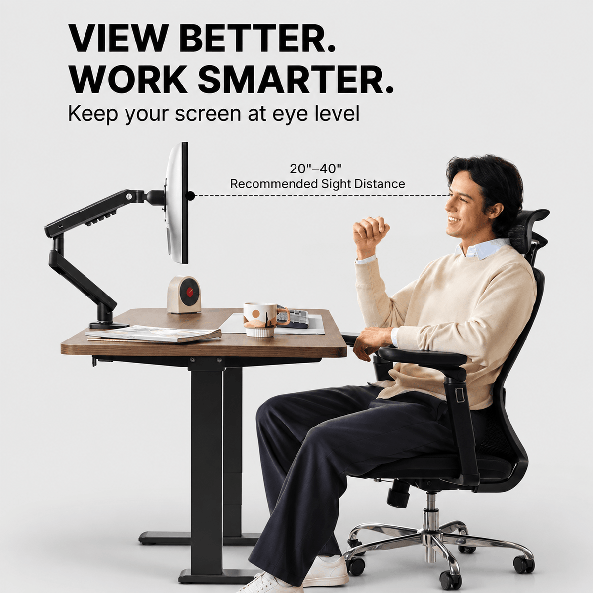 HUANUO FlowLift Single Monitor Arm for 13 to 32 Inch Screens