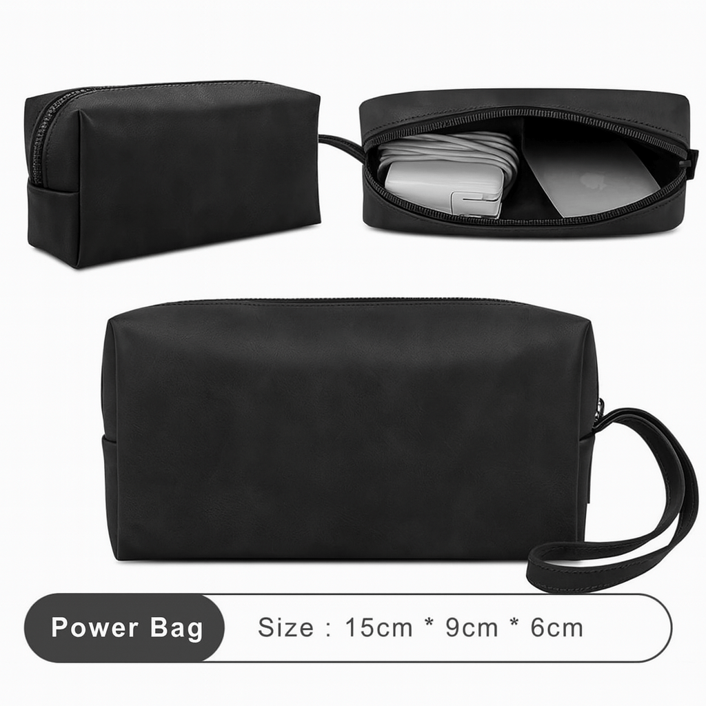 PU Leather Laptop Sleeve With Power Pouch - Black