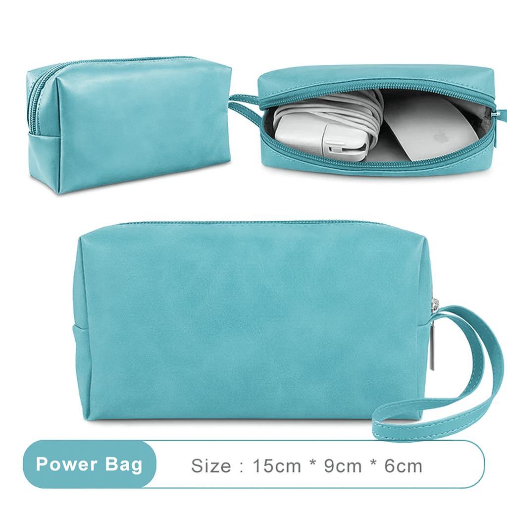 PU Leather Laptop Sleeve With Power Pouch - Sky Blue