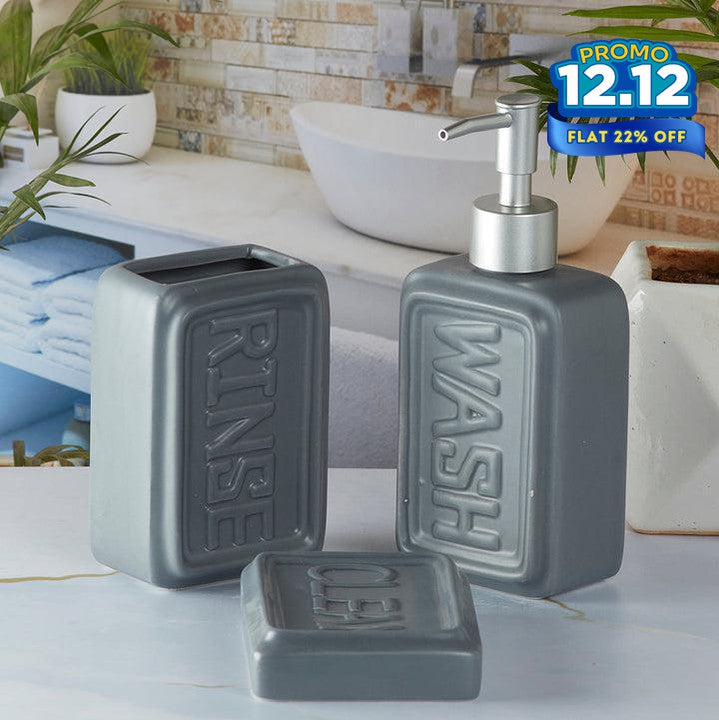 Ceramic Bathroom Set - Engraved - Dark Grey-DIVERSITY