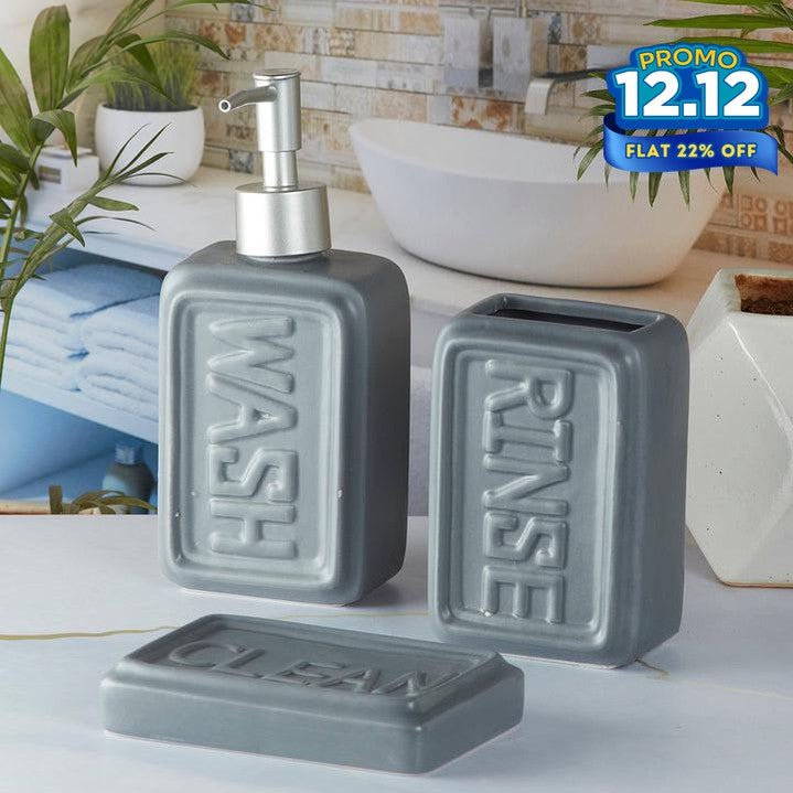 Ceramic Bathroom Set - Engraved - Dark Grey-DIVERSITY